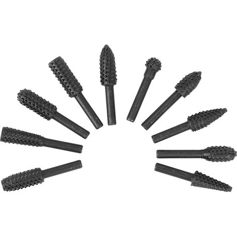 10-teiliges Set Mit Rotationsfräsern, Rotationsfeilen, Schwarze Elektrische Raspelfeile, Holzschnitzwerkzeug, Mit Verschiedenen Spezifikationen, Für 1/8"-schaft, Alle Elektrischen Bohrmaschinen