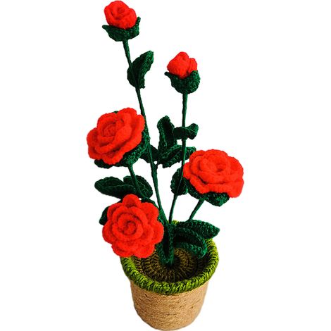 Gestrickter Topf Mit Sonnenblume, Authentischer Und Lebendiger Gewebter Sonnenblumentopf Für Auto, Armaturenbrett, Tisch, Heimdekoration (220209hj02-1)