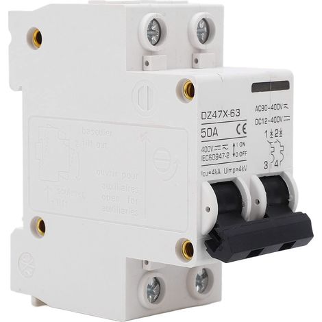 50-a-400-v-ac/dc-leistungsschalter, 2-poliger 4-ka-elektromagnet-leistungsschalter Mit Abschaltvermögen Für Solar-pv-anlagen, 35-mm-din-schienenmontage