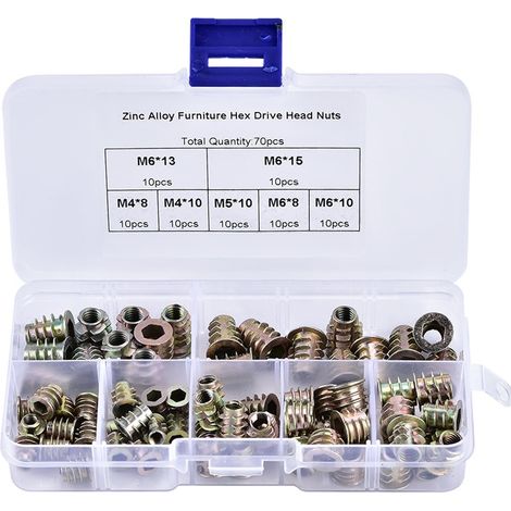 70-teiliges Set Mit M4/m5/m6 Sechskantmuttern Für Möbel Aus Zinklegierung