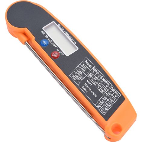 Digitales Lcd-lebensmittelthermometer Mit Klappbarer Sonde Für Küche, Kochen Und Grillen – Orange
