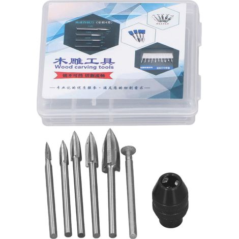 Holzschnitzbohrer Mit 3,0-mm-schaft, Hss, 3 Schneiden, 5-teilig, Inklusive Schleif- Und Spannfutter