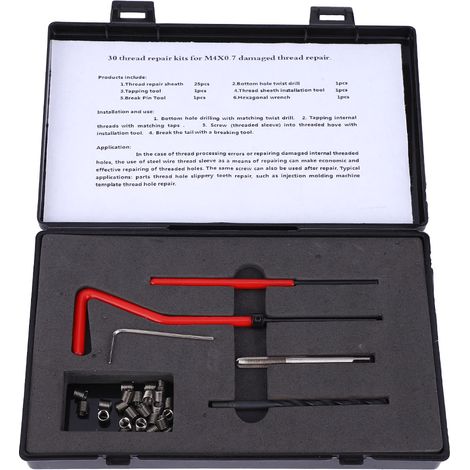 M4x0,7 Gewindereparaturset, 30-teilig, Edelstahl-spiralbohrer, Gewindebohrerschlüssel, Gewindeeinsetzwerkzeug