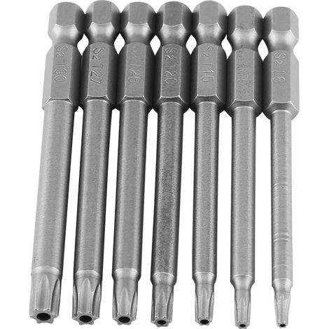7-teiliges Set Stahl 75 Mm 1/4 Zoll Sechskantschaft T8-t30 Magnetische Sicherheitsstern-schraubendreherbits