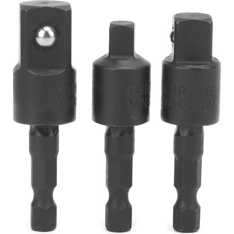 3-teiliges Akku-bohrmaschinen-set Mit Sechskantschaft-schlagschrauberadapter Aus Metall Und 360°-drehung, Schwarz