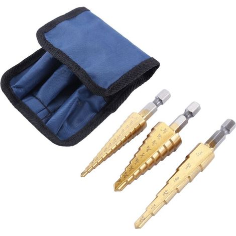 3-teiliges Set Kleiner Hss-stufen-titan-kegelbohrer Mit Tasche