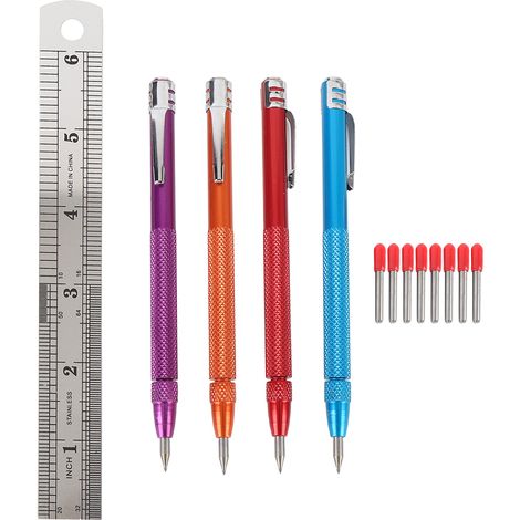 Gravierstift Aus Wolframkarbid, Gerändelter Aluminiumgriff, Mit 8 Ersatzspitzen Für Keramik Und Metall, 4 Stück