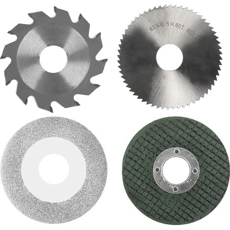 Das 4-teilige Kettensägeblatt-set Enthält Ein 2,5 Zoll (63 Mm) Großes Sägeblatt Aus Harz Und Ein 60 Mm Großes 2,5-zoll-hss-schmirgelblatt.