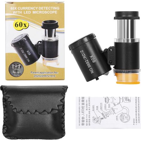 60-fach Vergrößernde, Beleuchtete Lupe Mit 2 Led-leuchten Und 1 Uv-lampe, Verstellbare Länge, Für Juweliere, Uhrmacher Und Gemmologen.