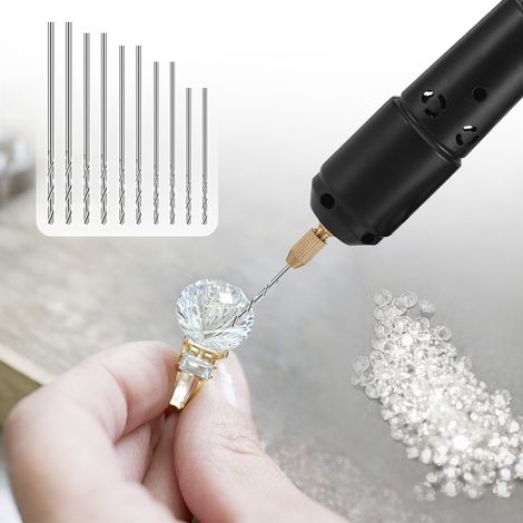 Mini-elektrobohrer-set Mit 10 Bohrern Für Die Schmuckherstellung, Aluminiumprodukte, Holzschlüsselanhänger, Formenbau, Schwarz