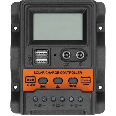 Solar-laderegler Mit Lcd-bildschirm, Zwei Usb-anschlüssen, 12–24 V Gleichstrom, 30-a-entladeregler