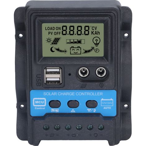 Solar-laderegler Mit Lcd-bildschirm, Zwei Usb-ausgängen, 5 V, Pwm-laderegler, 30 A, 390 W (12 V), 780 W (24 V)