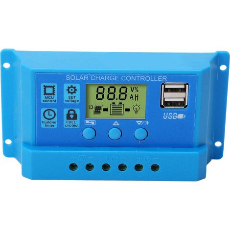Pwm-solarladeregler, Lcd-bildschirm, Einstellbare Parameter, 2 Usb-anschlüsse, Blau, 12 V, 24 V