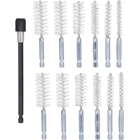 Set Mit 13 Bohrungsbürsten, 8 Mm, 10 Mm, 12 Mm, 15 Mm, 17 Mm, 19 Mm Durchmesser, 1/4" Schaft, Reinigungsbürsten Mit 15 Cm Nylon-verlängerungsstange (weiß)