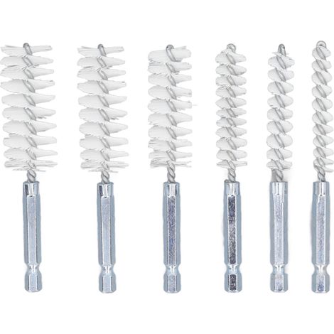 4-zoll-bohrreinigungsbürste, 6-teilig, Rostfrei, Drahtbürste Mit 1/4-zoll-sechskantschaft Für Bohrmaschinen Und Schlagschrauber, Weißes Nylon