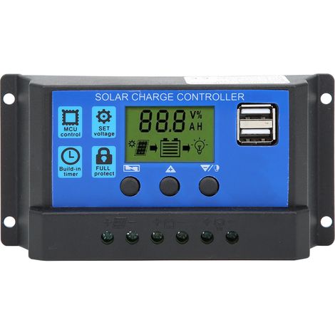 Solarmodul-laderegler Mit Lcd-bildschirm, Batterieladesteuerung, Dualem Usb-ausgang 12v/24v 30a