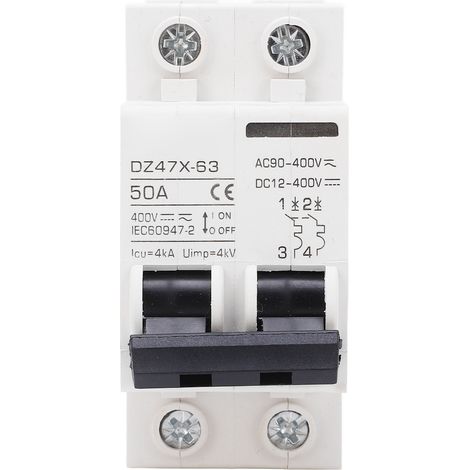 Ac/dc-leistungsschalter 50 A 4 Ka 2-polig, Elektromagnetische Auslösung, 35 Mm, Für Solar-pv-anlagen, Sicherheit, 400 V