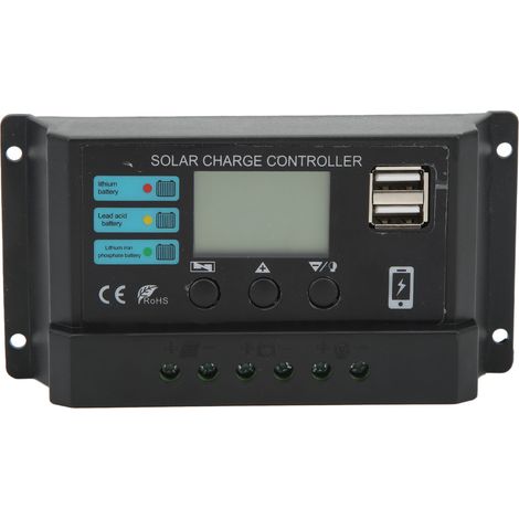 Solarladeregler Mit Lcd-display, 12v/24v Photovoltaik-ladefunktion, Automatische Anpassung, Schwarz, 10a