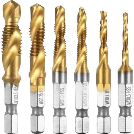 Set Mit 6 Sechskant-schaftbohrern, Hss-spiralgewinde, Anfasbohrern
