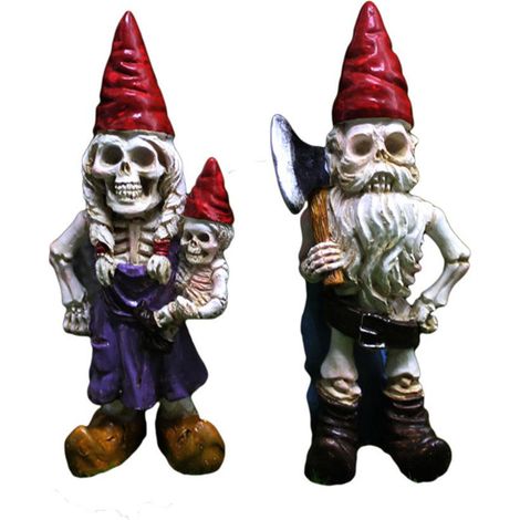 Zwergenpaar-skelett-gartenornamente, Zwergenkopf-ornamente Aus Kunstharz, Knochenstatue (skelettzwerg1)