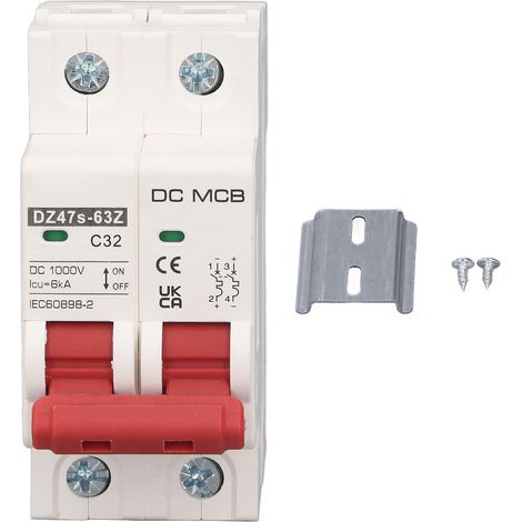 2-poliger Kleinleistungsschalter, 6000 A Abschaltvermögen, Für Solar-pv-systeme, Mini Dc 1000 V, 32 A