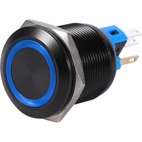 22 Mm 12–24 V Wasserdichter, Selbstverriegelnder Drucktaster Mit Blauer Led