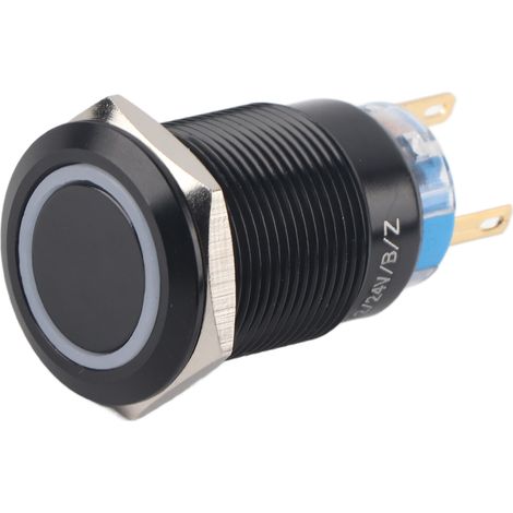 19 Mm 12–24 V Ein/aus Schwarzer Wasserdichter Selbstverriegelnder Druckknopfschalter Mit Blauer Led