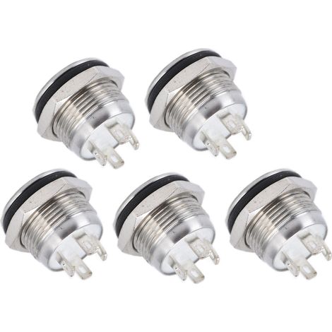 5-teiliger Edelstahl-drucktaster Mit Flacher Oberseite Und Led, Automatischer Rückstellung, Netzteilzubehör, 12 Mm Dc 3–6 V, Blau