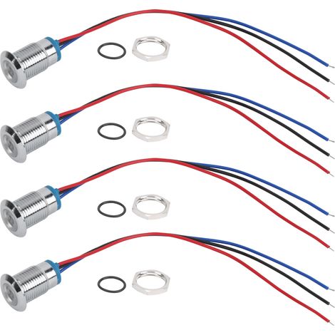 Sätze Vorverdrahteter, Wasserdichter, Zweifarbiger Runder Leds, Gemeinsame Anode, 12-24 V, 12 Mm (rot Und Blau)