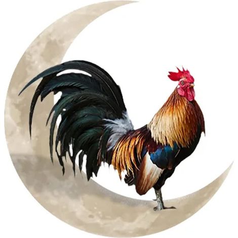 Metallener Wandbehang Mit Hahn-mond-motiv. Einzigartige Dekoration Für Den Heimischen Garten Oder Landwirtschaftliche Nutzfläche.