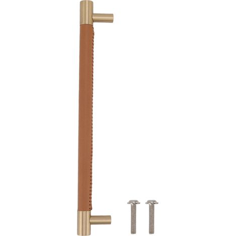 Schranktürgriff, 224-mm-bohrung Nicht Enthalten, Leder, Helles Messing, Luxuriöser Kleiderstangengriff, Brauner Schubladengriff Für Kleiderschrank/garderobe
