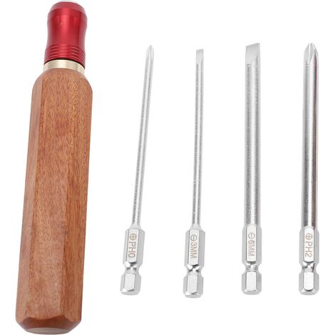 Schnellwechsel-schraubendreherbits, Rutschfester Holzgriff, 6-mm- Und 3-mm-schlitzbits, Ph2- Und Ph0-kreuzschlitzbits Für Heimwerker- Und Holzbearbeitungsarbeiten