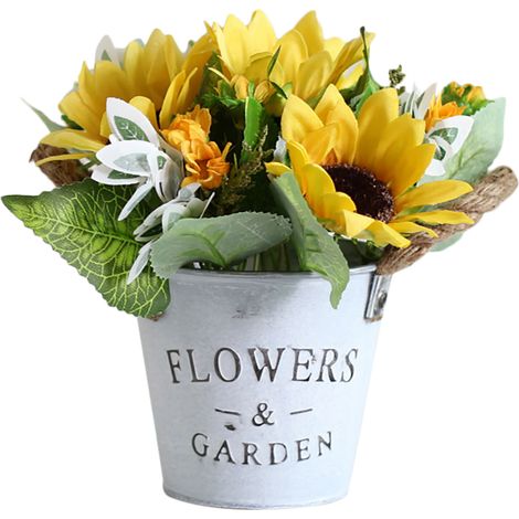 Künstliche Sonnenblume Im Topf, Vintage-sonnenblumen-eimer Aus Rauem Sisalseil (z)