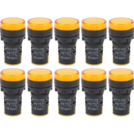 Gelbe Led-anzeige Ad16-22ds, 10 Stück, Helle Signallampe Für Ac/dc24v-anzeige