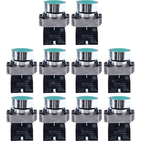 10 Stück Selbstrückstellende Drucktaster, Flachkopf, Start/stopp, 22-mm-bohrung, Ac240v Xb2-ba31