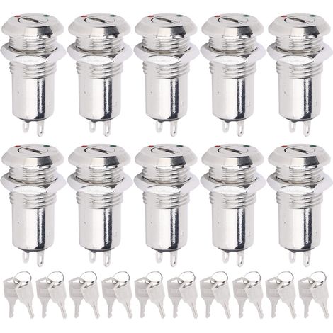 10 Stück Metallzylinder-schlüsselschalter Ein/aus Edelstahl-stromschloss Mit 12-mm-mutter Ac Dc220v (doppelzug)