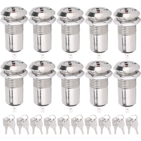 Metall-schlüsselschalterzylinder, 10 Stück, Edelstahl-ein/aus-netzschloss Mit 12-mm-mutter, Ac/dc 220 V (einzug)