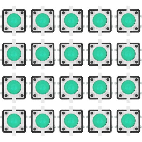 20 Stück 12x12x7,3mm Taktile Drucktaster Mit Grüner Led-beleuchtung
