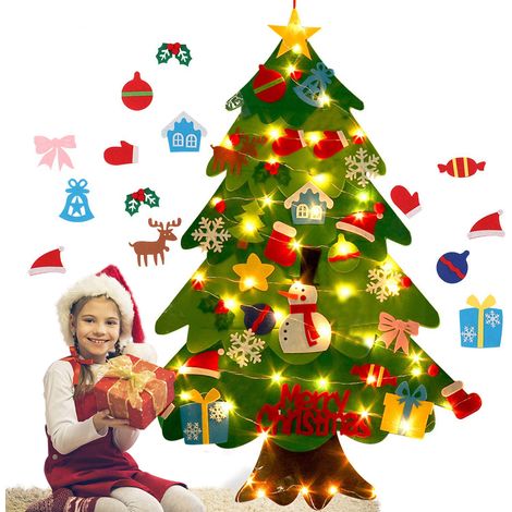 Diy-weihnachtsbaum Aus Filz Mit Ornamenten Und Lichterkette, Multifunktionales Lernspielzeug, Weicher Stoff, Leicht Zu Dekorieren (verschiedene Farben)