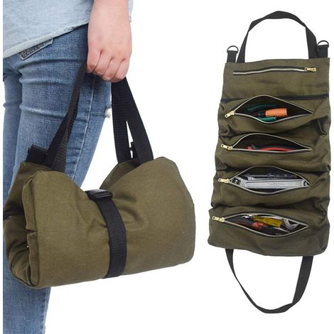 Werkzeugtasche Aus Segeltuch, Tragbare Mehrzweck-werkzeugtasche, Schraubenschlüsseltasche Mit 5 Reißverschlusstaschen, Werkzeugtasche Aus Segeltuch, Für Elektriker Und Gärtner, Olivgrün