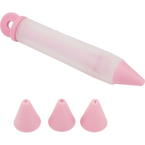4 Silikondüsen, Lebensmittelschreibstift, Schokoladendekorationswerkzeuge, Kuchenform (rosa)