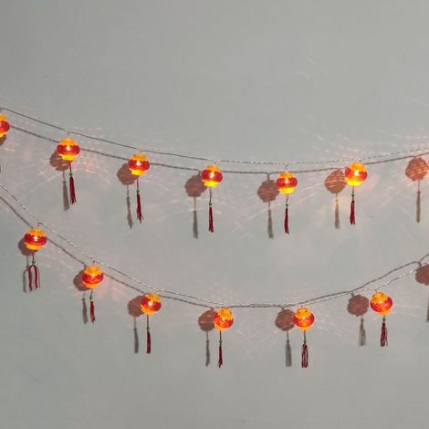 Rote Laternen-lichterkette, Wasserdichte Chinesische Laternen-lichterkette Für Den Garten (mit Quaste, 6 Meter/19,7 Fuß, 40 Lichter)