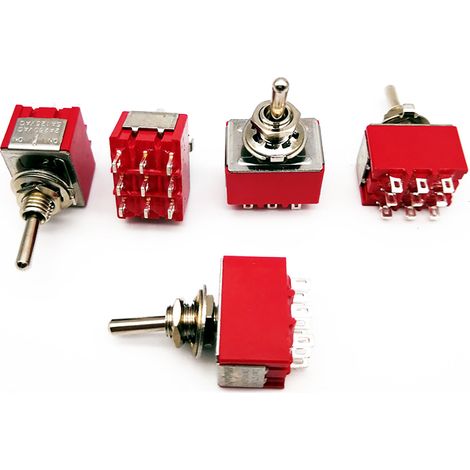 Packung Mit 5 Mts-303 Kippschaltern, 13 X 16,8 Mm, Rot, 9 Pins, 3 Positionen, Silberkontakte, 120 V/5 A 250 V/2 A, Für Elektronische Geräte Im Kfz-armaturenbrett