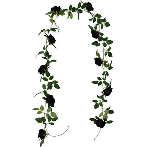 Schwarze Rosen-rattan, Künstliche Hängeblätter Mit Blüten Für Zuhause, Hochzeit, Garten, Bürodekoration (210805xy-1)