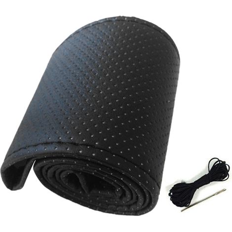 Universeller Lenkradbezug, Handgenäht, Perforiertes Mikrofaserleder, Passend Für Lenkräder Mit 38 Cm Durchmesser, Schwarz
