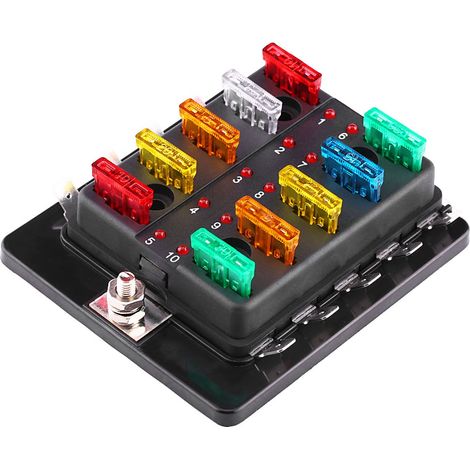 10-fach Sicherungsblock Mit Led-warnleuchte Für Pkw, Transporter, Boote Und Schiffe