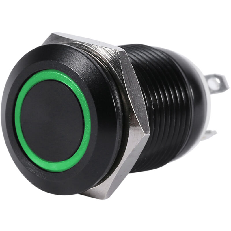 12-mm-led-momentlicht-druckknopf Für Autos, Schwarzes Gehäuse, 2 A