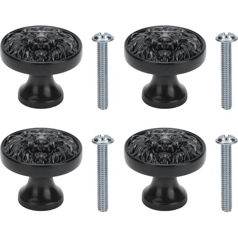 Schranktürgriff Aus Zinklegierung, Löwenkopf, Modern, Antik, Cartoon-stil, Massiv, Runder Schubladengriff, Einloch-öse, Schwarz, 399 G, 4er-set