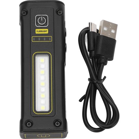 Schwarze Taschenlampe, Magnetischer Saugnapf-scheinwerfer, Wasserdicht (ipx4), Typ-c-anschluss, Wiederaufladbar, Warnleuchte, 1500 Mah