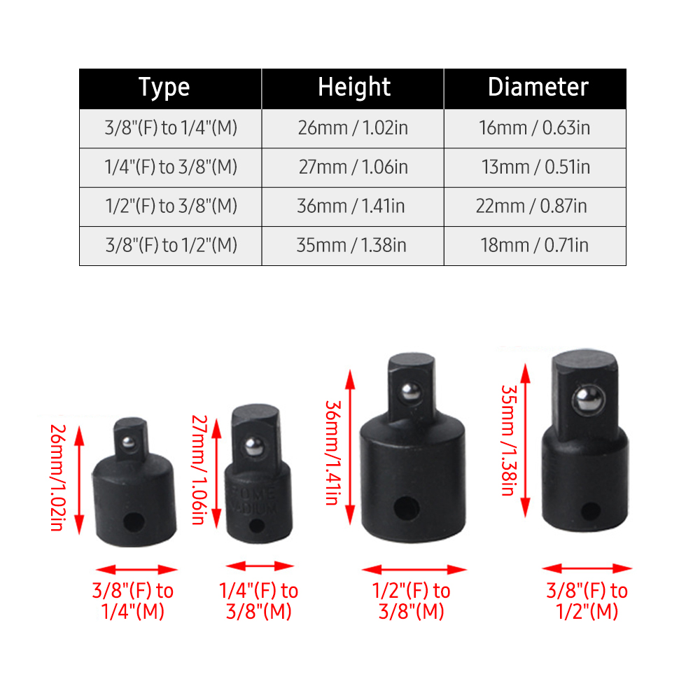 Satz Mit 4 Reduzieradaptern Für 1/4", 3/8" Und 1/2" Schlagschrauber-einsätze, Aus Stahl, Für Elektrische Bohrmaschinen.